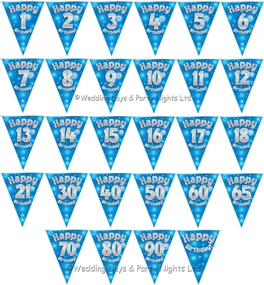 £2.98 • Buy 12ft Sparkly Blue Silver Triangle Flag Bunting Banner Birthday Party Decorations