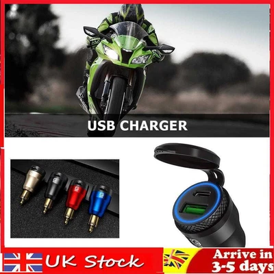 £12.29 • Buy DIN Plug To QC3.0 + PD USB Charger W/ LED Light For Motorcycle (Black+Blue)