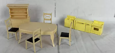 Vintage Superior Toy Doll House Furniture Dining Table Chairs Hutch  + • $8.25