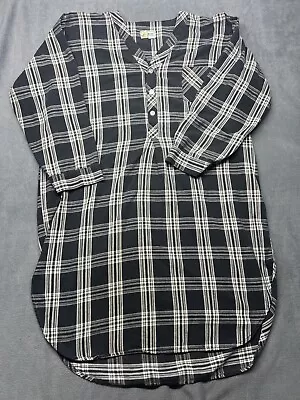 Vintage LL Bean Night Shirt Adult XXL Black Plaid Sleep Gown Flannel Men's PJs • $23