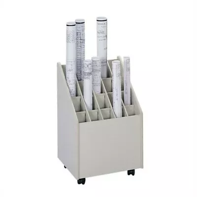 Safco 20 Compartment Wood Mobile Roll Files Organizer In Putty • $224.99
