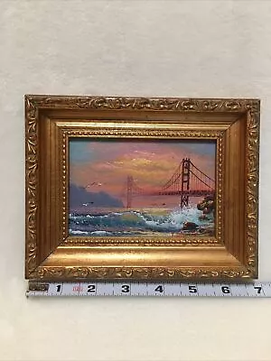 Original Framed T. Sanders Oil Painting San Francisco Golden Gate Bridge 7”x5” • £35.42