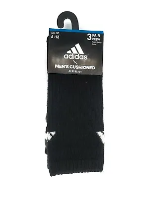 Adidas Mens AeroReady Cushioned Crew Socks 3 Pair Pack Shoe Size 6-12 • $15.89