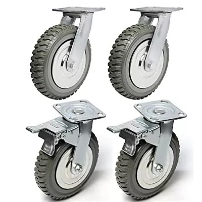 8 Inch Caster Wheels Heavy Duty Polyurethane Offroad Casters Set Of 4 Swivel Pla • $121.58