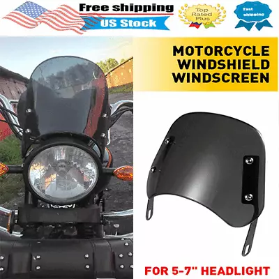 5 -7  Round Headlight Motorcycle Black Windshield Windscreen Universal W/Bracket • $19.99