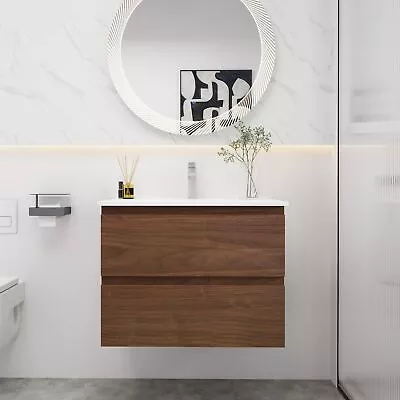 30 Wall Hanging Bathroom Vanity With Gel Basin Top Soft Close DrawerBrown Oak • $477.41