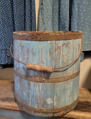Early Antique Blue Wooden Shaker Bucket • $385