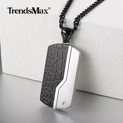 Silver Black Stainless Steel Dog Tag Pendant Necklace Men's Military Curb Chain • $7.99