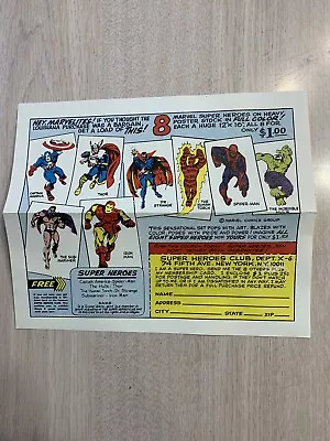 1966 Mmms Mail Order Form - 8 Different Posters Super Heroes Club Marvelmania • $150