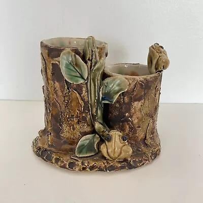 Vintage Ceramic Pottery Frog Tree Log Planter • $21.95