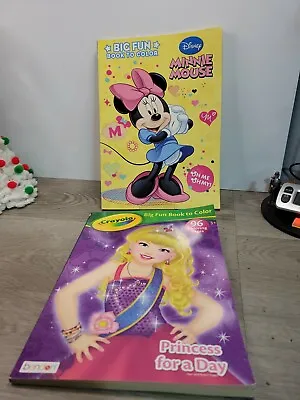 Lot 2 Girls Coloring Books 2012 Disney Minnie Mouse2014 Princess For A Day  • $9.41