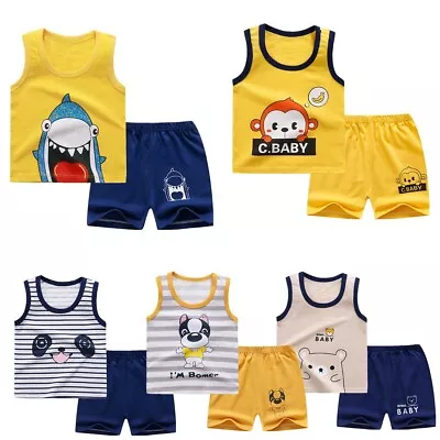 Baby Outfits Clothes Boy Girl Sleeveless Cartoon Vest Shorts Toddler Kids Casual • $15.15