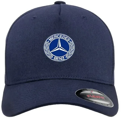 $24.99 • Buy Mercedes Benz Car Auto Blue Logo Hat On Flexfit Navy Baseball Cap Printed Emblem