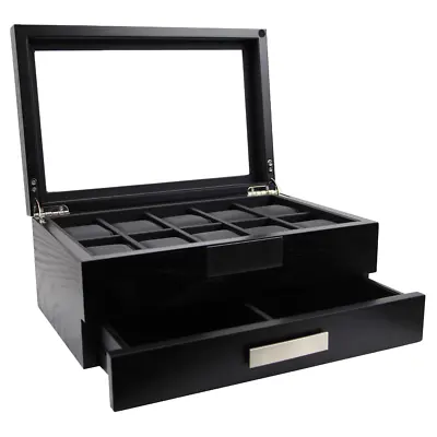 Decorebay Executive Black Wood 10-Watch Storage And Jewelry Box (Busy Man) GIFT • $69.99