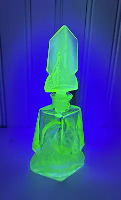 Vintage Czechoslovakia Art Deco Vaseline Uranium Glass Perfume Bottle • $195