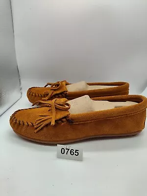 Minnetonka Dusty Brown Suede Lace Kilty Hardsole Moccasins Shoes Size 8.5 #0765 • $49.95