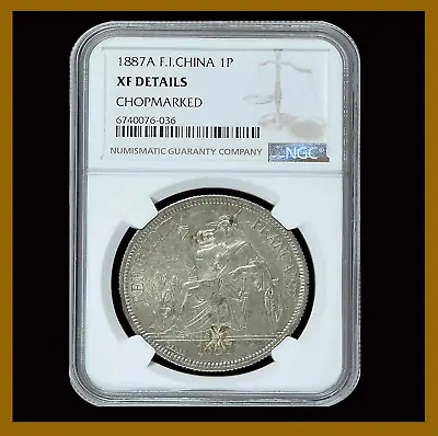 French Indochina 1 Piastre Silver Coin 1887 Chopmarked XF Deta. NGC 6740076-036 • $166.20