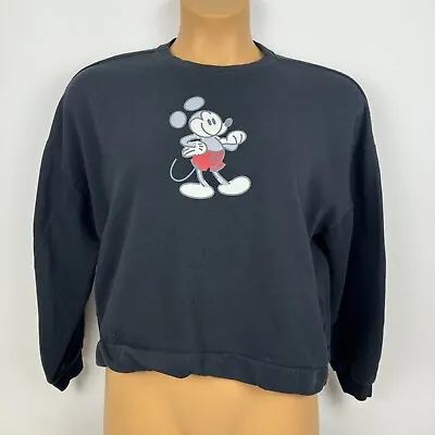 Disney Store Mickey Mouse Cropped Sweatshirt Black Womens Large L • $20.74