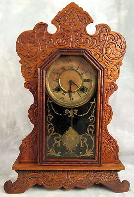 Antique Waterbury 22  Mantel Wood Clock With Keys  And Weight - Tested And Works • $195.70