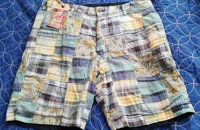 Tailor Vintage Reversible Shorts - Green/yellow Patchwork & Navy Size 38w Bnwt • £20