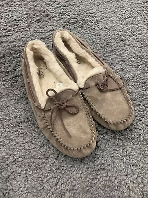 UGG Ansley Chestnut Suede Sheepskin Moccasins Slippers Sz US 10 Women Awesome • $28.95