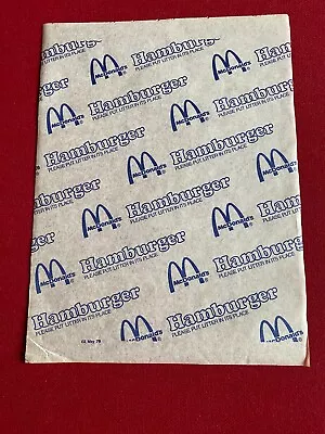 1979 McDonald's  Un-Used  Wax Paper Hamburger Wrapper (Scarce / Vintage) • $29