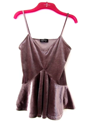 CLUB L Grey Velour Strappy Top With Peplum UK Size 8 Grunge Goth Glam Hippie • £3.50