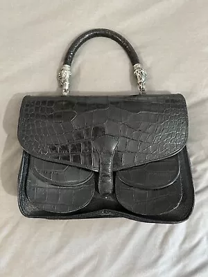 VTG Glen Miller For Ann Turk Black Embossed Leather Long Strap Alligator • $19.99