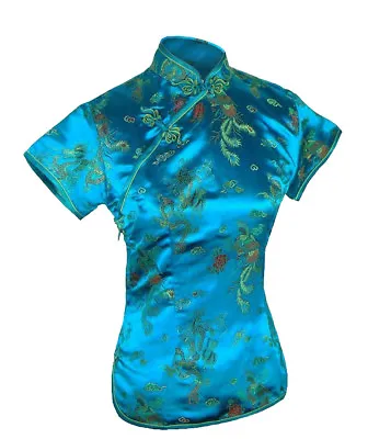 £17.99 • Buy UK Chinese Turquoise Dragon & Phoenix Satin Top Shirt  Blouse Fast Post
