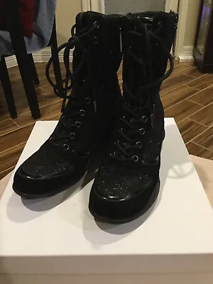 Fornarina Ankle Sneaker Boots Black Suede Sparkle Zipper US 6.5 EUR 37 NIB • $99.95