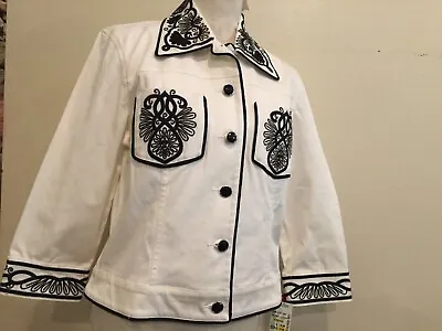 V Cristina Jacket Medium White/black Embroiderery Western LS Tag $74.99  NWT • $37.95