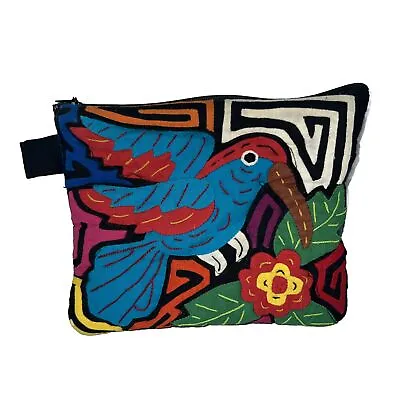 Vintage Mola Style Cloth Makeup Clutch Bag Bird 7” X 6” With Strap/belt Loop 1” • $10.88