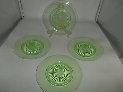 Nice Set Of  4 Green 7.5  Elegant Glass Plates With Raised Starburst Center • $22