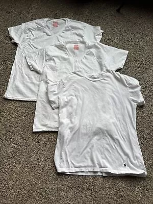 Men's White T-Shirts Large 2 Hanes V-Neck 1 Crewneck Ralph Lauren Polo • $11