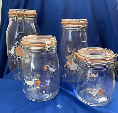 $16.80 • Buy VINTAGE ARC France GLASS WIRE CLOSURE JAR CANISTERS (Set Of 4) - Goose/ Geese