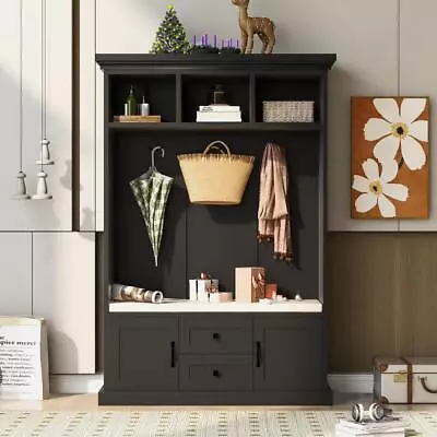 U-Can Hall Tree With 3 Hooks  Coat Hanger Entryway Bench Storage Bench • $256.76