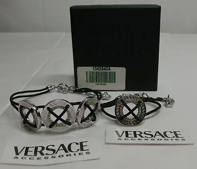 Gianni Versace Italy Silver Token Leather Choker Necklace & Bracelet Medusa • $375