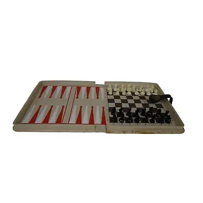 Vintage Magnetic Chess Game Portable Folding Travel Board 32 Pieces Backgammon • $14.99