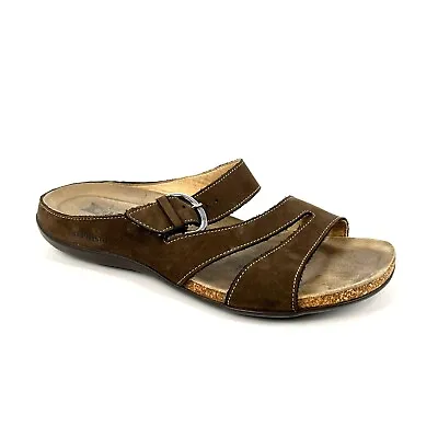 Mephisto Sandals Womens Size 8 Brown Leather Slides Buckle Accent Comfort • $24.99