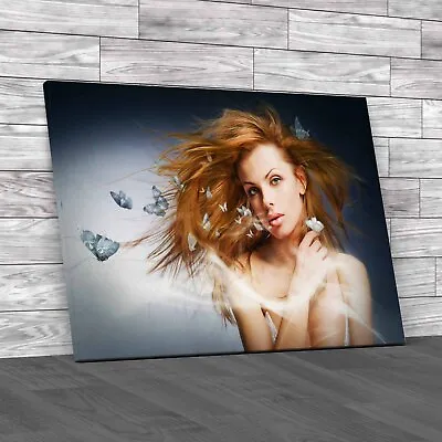Beautiful Woman With Butterflies Stunning Original Canvas Print Large Picture • £14.95