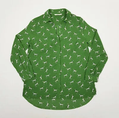 Tu Shirt Blouse Size 12 Green Dalmation Dog Long Sleeve Button Up Roll Tab Top • £8.99
