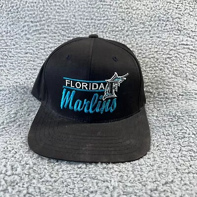 Vintage American Needle Miami Marlins Snapback Hat Black Blue Teal Embroidered • $24.83