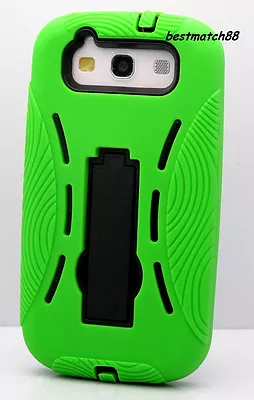 For Samsung Galaxy S3 Built In Stand Soft Hard Case 2 Layers Green  I9300 /S III • $7.80