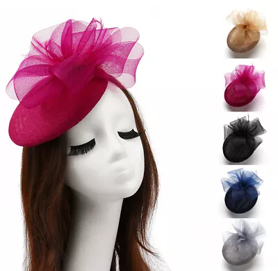 Women Bow Veil Fascinator Hair Clips Feather Wedding Church Party Hat Linen  • $11.99