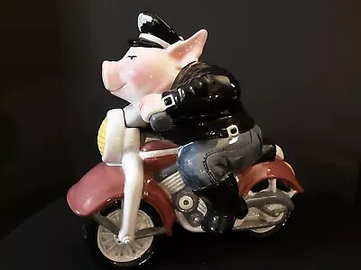 Clay Art Pig Riding Motorcycle Cookie Jar Road Hog Hand Painted • $29.99