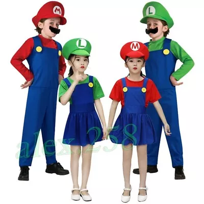 Kids Boys Girls Super Mario Luigi Cosplay Fancy Dress Party Outfits Costume Gift • $14.12