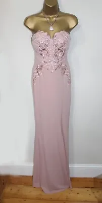 Lipsy Maxi Dress 10 Pink Lace Side Slit Evening Occasion Party Wedding Prom Gown • £39.99