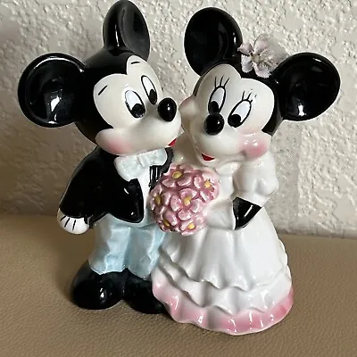 Mickey And Minnie Mouse Disney Bride Groom Wedding Cake Topper Figurine Ceramic • $20