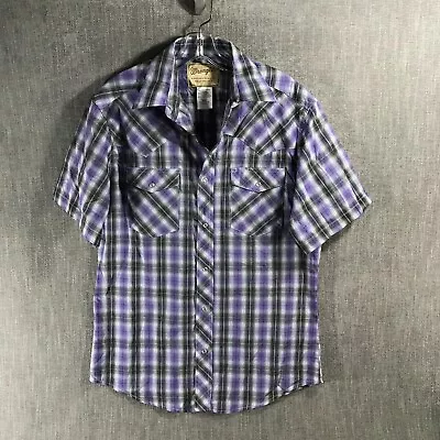 Wrangler Short Sleeve Pearl Snap Western Shirt Men's M Purple Plaid • $6.32