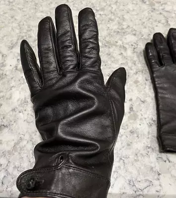 Vintage Etienne Ainger Gloves Womens XL Leather Wrist Polyester Lined Black Set • $19.98